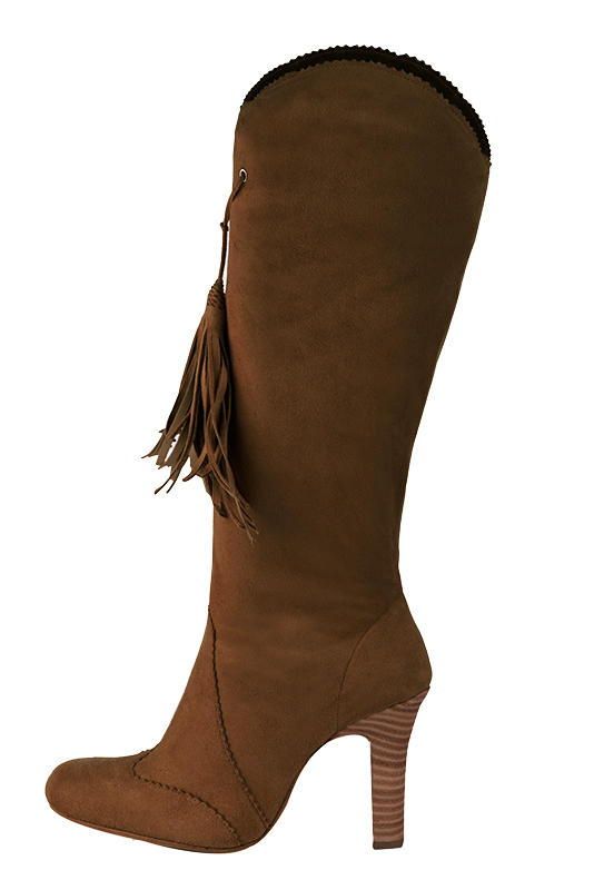 Caramel brown women's cowboy boots. Round toe. Very high kitten heels. Made to measure. Profile view - Florence KOOIJMAN